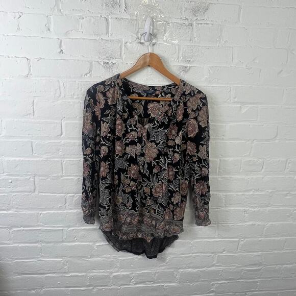 Lucky Brand Women's Floral Print Blouse Top Long Sleeve Multicolor Size Large - Picture 1 of 6
